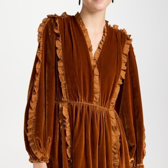 Ulla Johnson Erika Dress Velvet Babydoll Silk Ruffle Trim Size 0 NWT - Picture 4 of 4